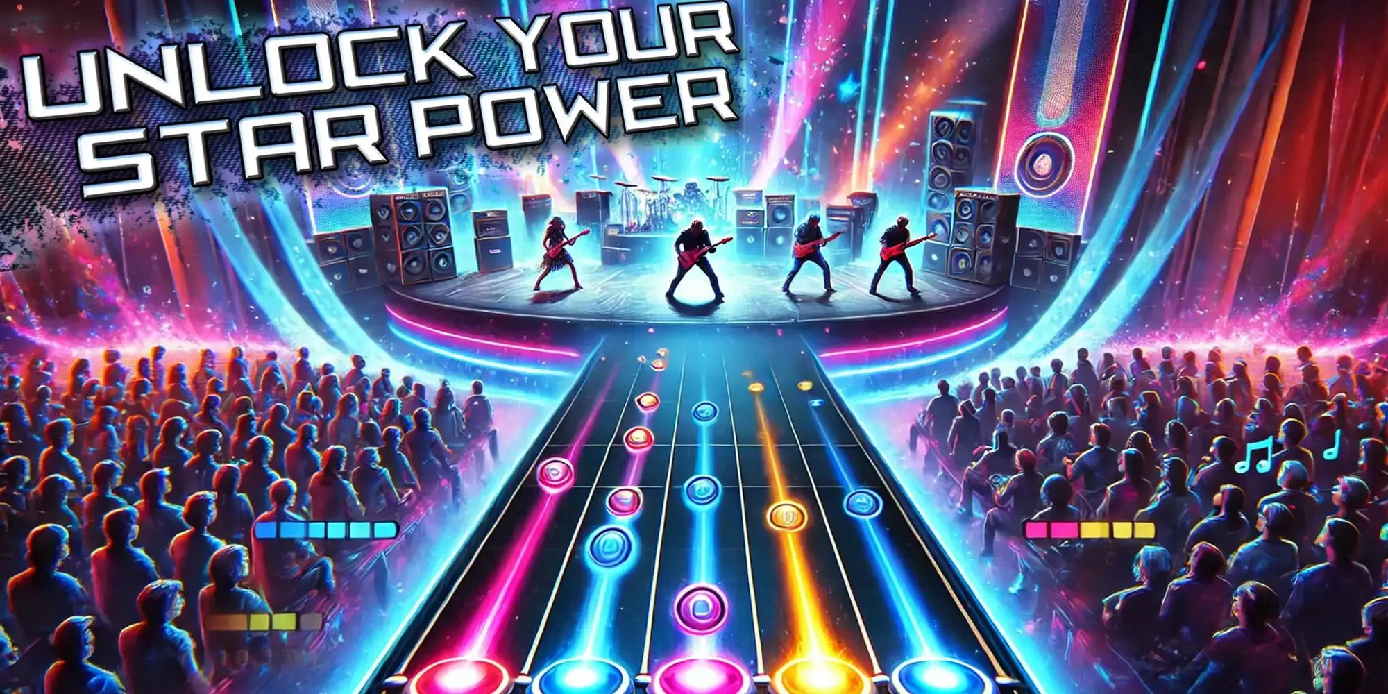 Hình ảnh quảng cáo game Guitar Hero Mobile giả mạo do AI tạo, hiển thị giao diện App Store không có thật nhằm thăm dò game thủ.