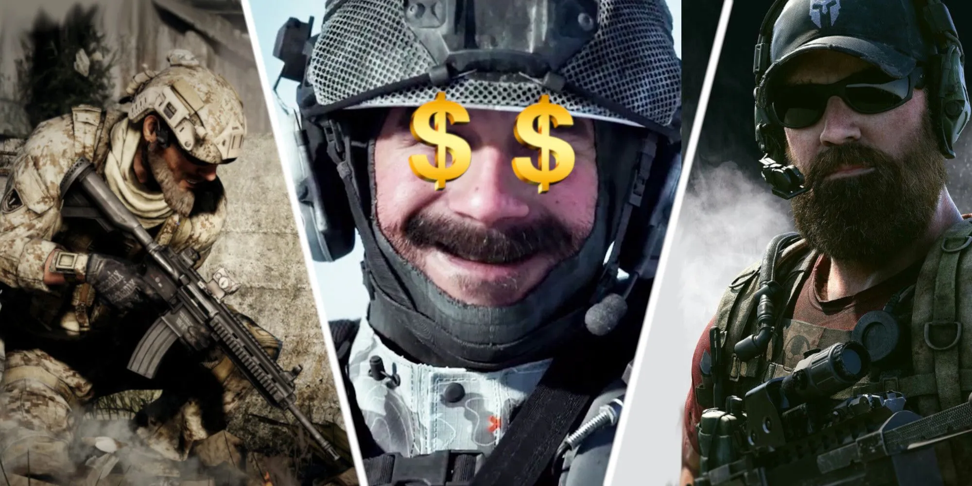 Hình ảnh so sánh các tựa game FPS nổi tiếng như Medal of Honor, Call of Duty và Ghost Recon Wildlands, minh họa cuộc cạnh tranh khốc liệt.
