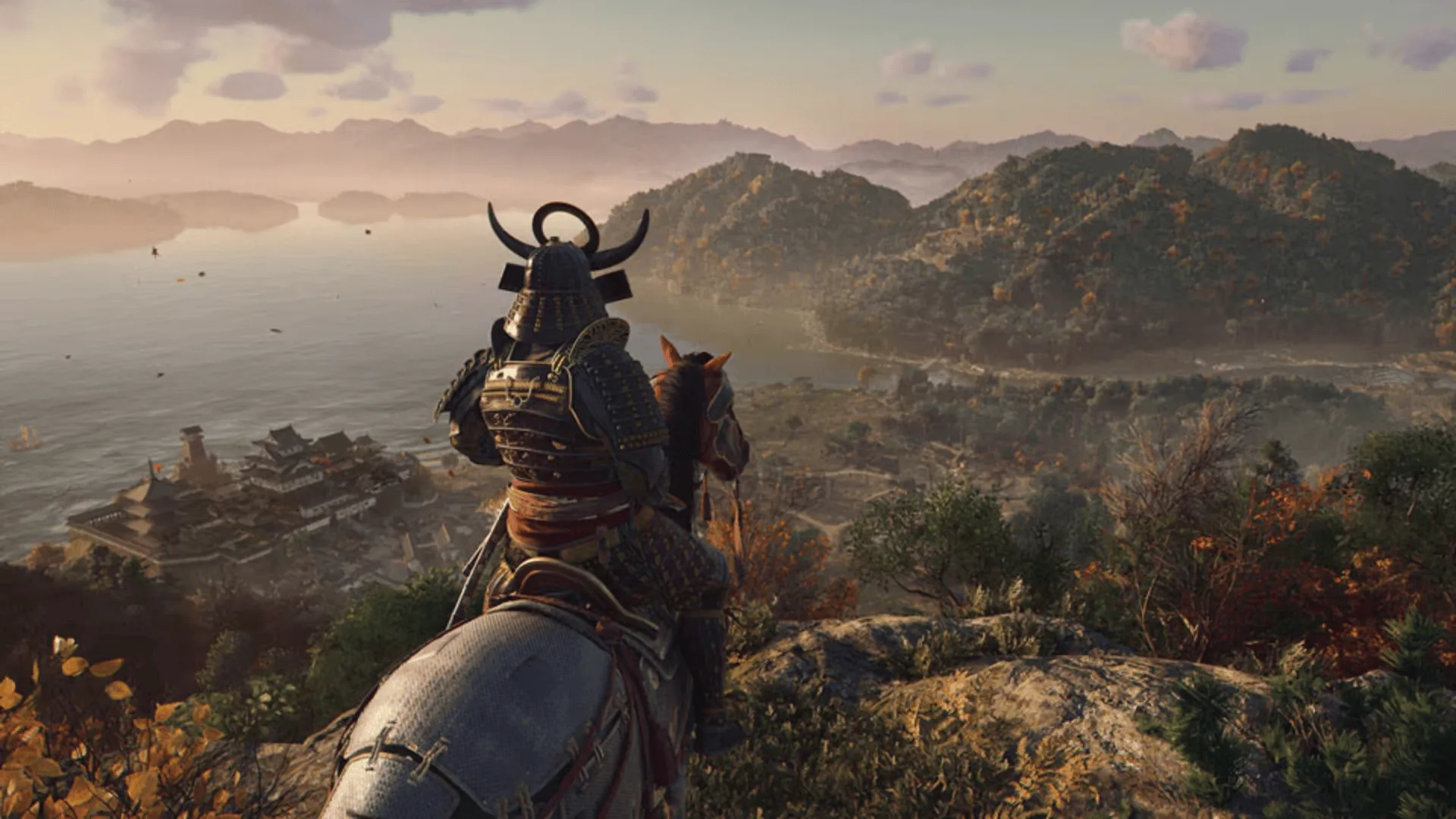 Hình ảnh Yasuke trong Assassin's Creed Shadows với phong cảnh Nhật Bản thời phong kiến