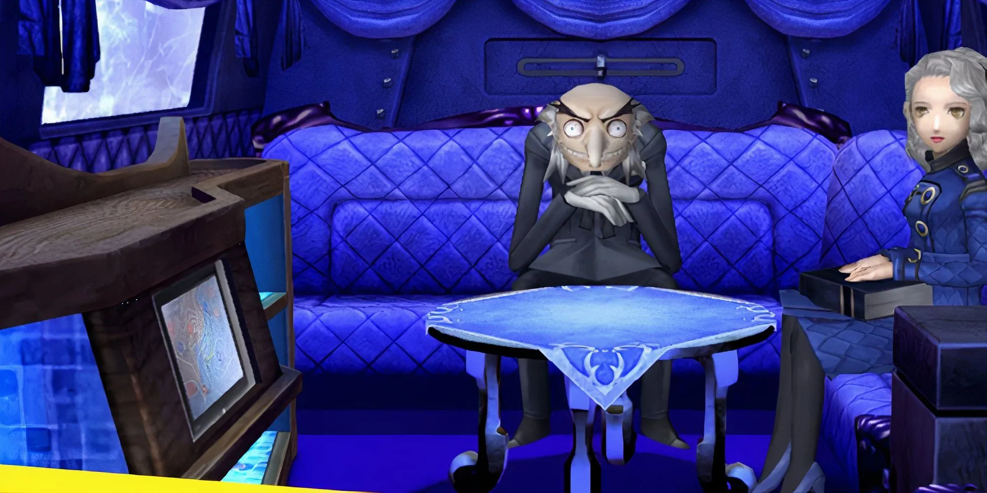 Igor và Marie ngồi bên trong Velvet Room trong game Persona 4