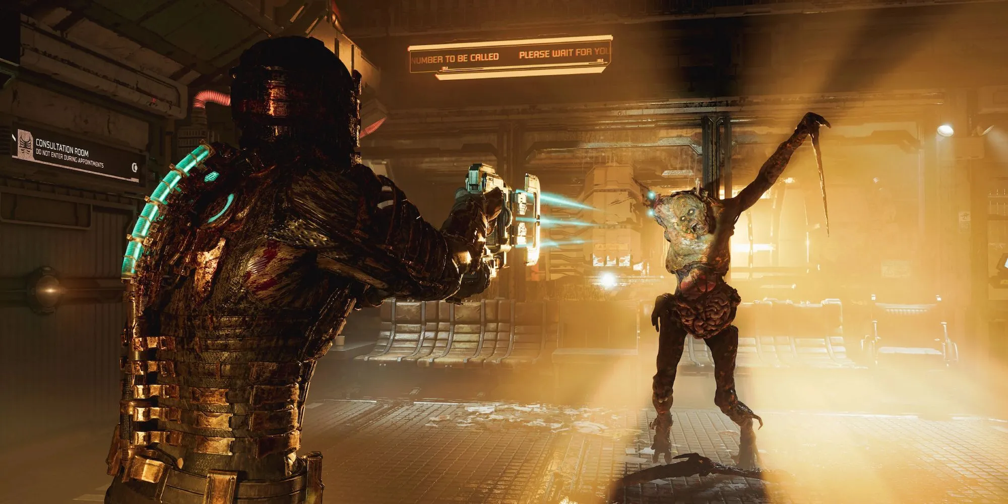 Isaac Clarke nhắm bắn quái vật Necromorph trong Dead Space Remake