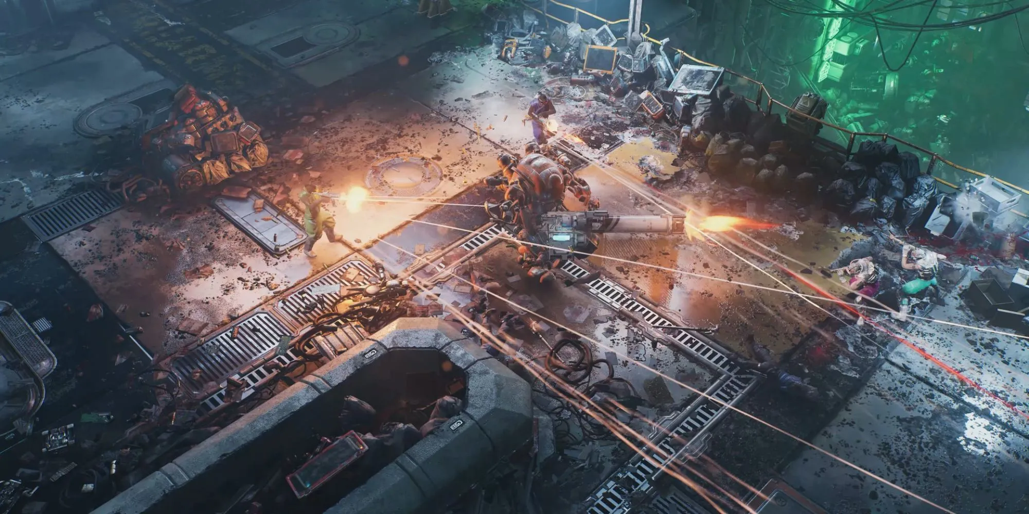 Khung cảnh thành phố cyberpunk đậm chất tương lai nhìn từ trên cao trong The Ascent