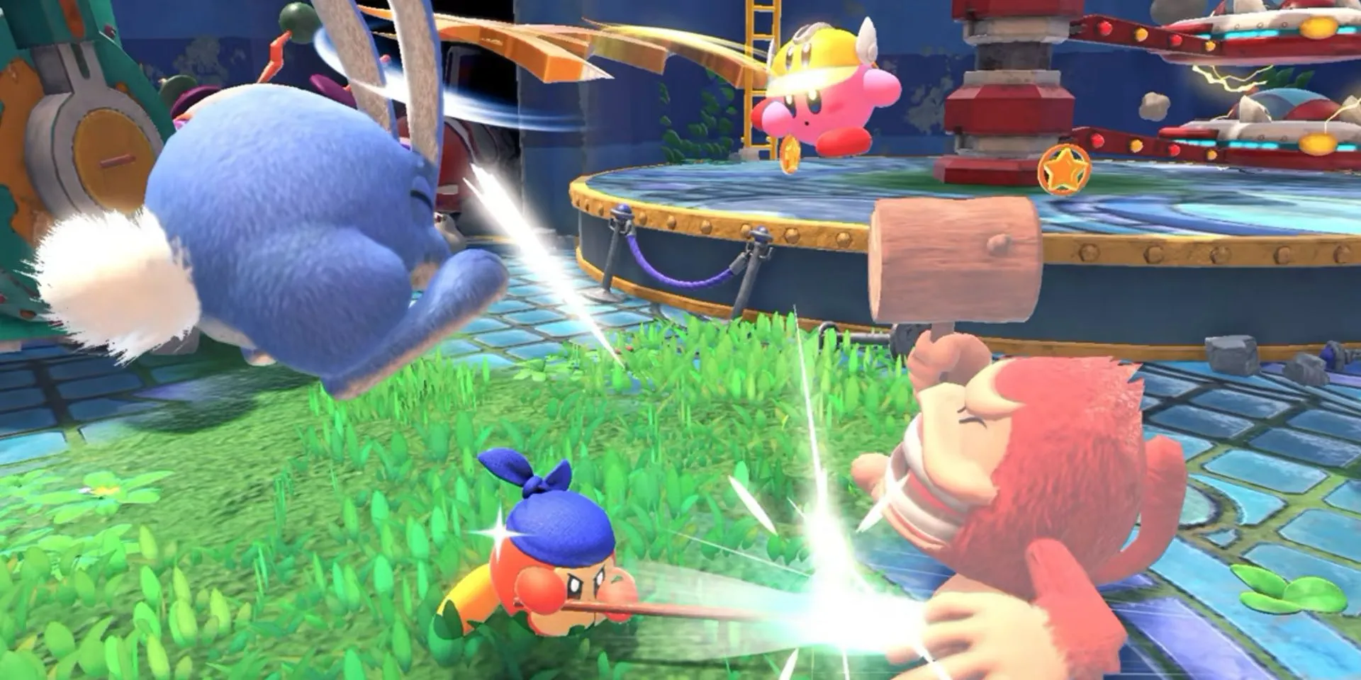 Kirby và Bandanna Waddle Dee trong Kirby and the Forgotten Land