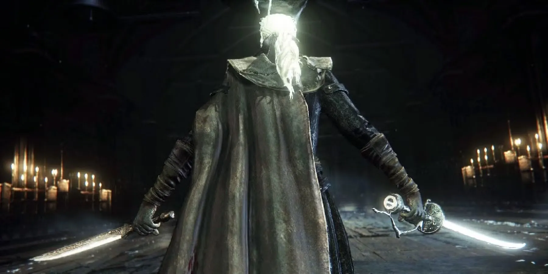 Lady Maria của Tháp Đồng Hồ Astral trong Bloodborne The Old Hunters, nữ thợ săn thanh lịch với các đòn thế máu và lửa