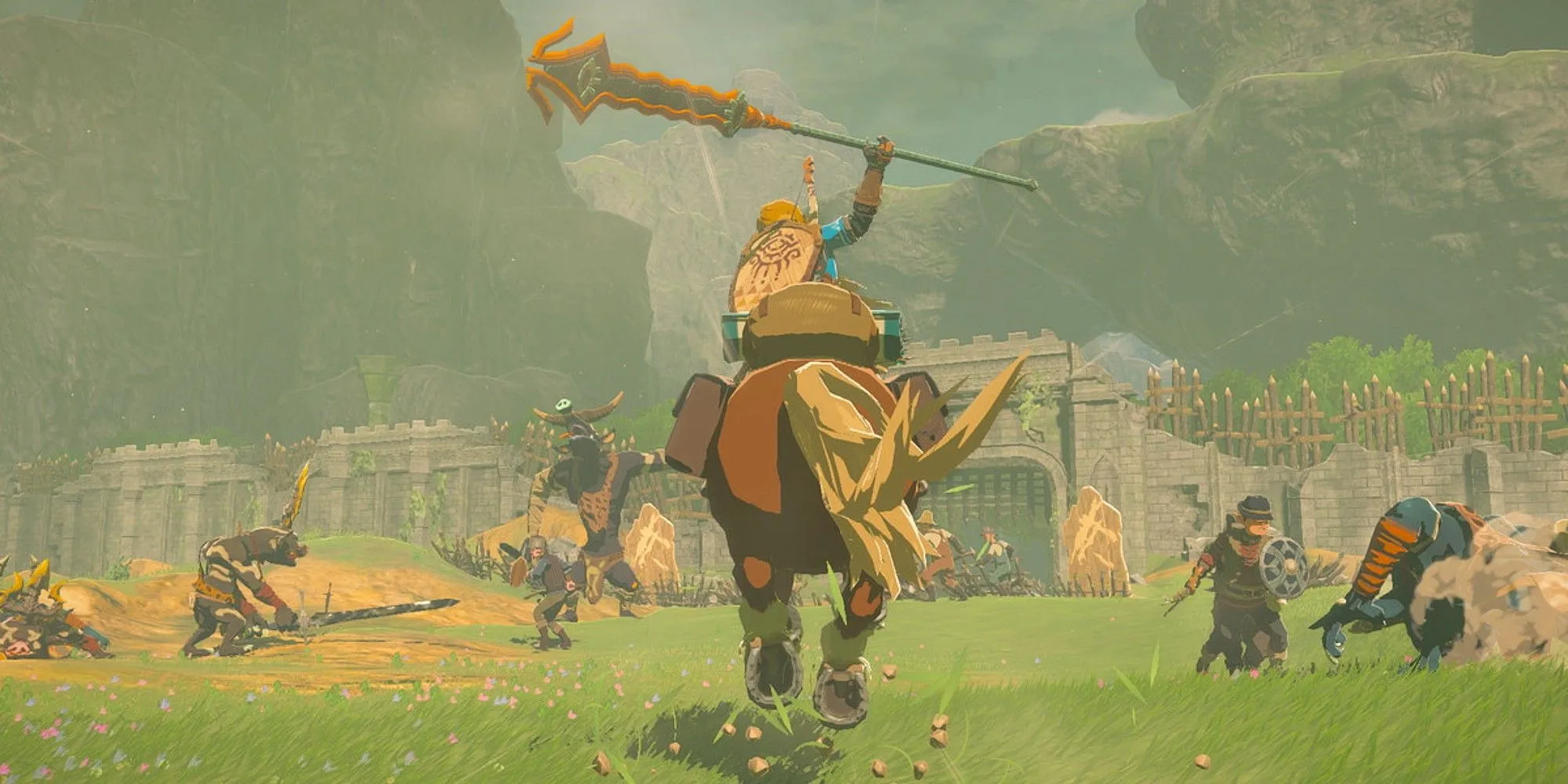 Link cưỡi ngựa băng qua những cánh đồng rộng lớn trong The Legend of Zelda: Tears of the Kingdom, khám phá thế giới Hyrule đầy bí ẩn