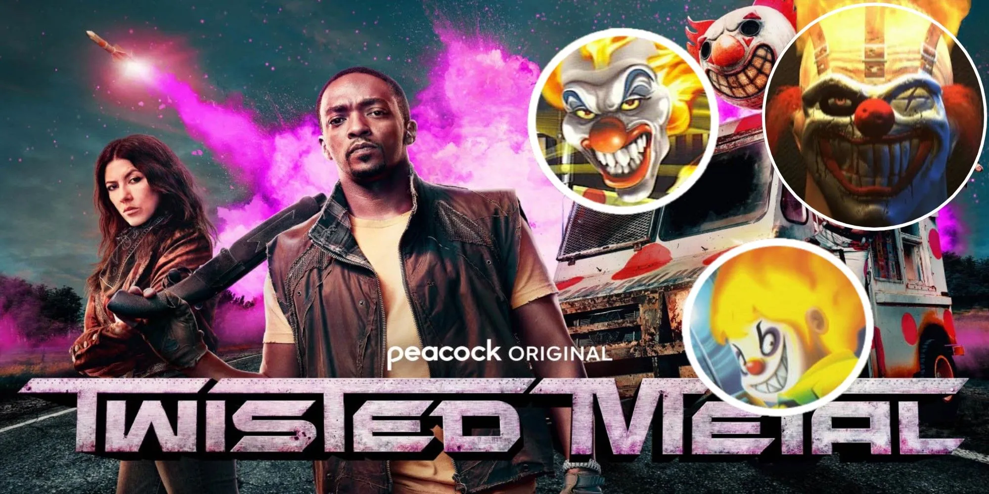 Logo phim Twisted Metal với hình ảnh Sweet Tooth từ các phiên bản game