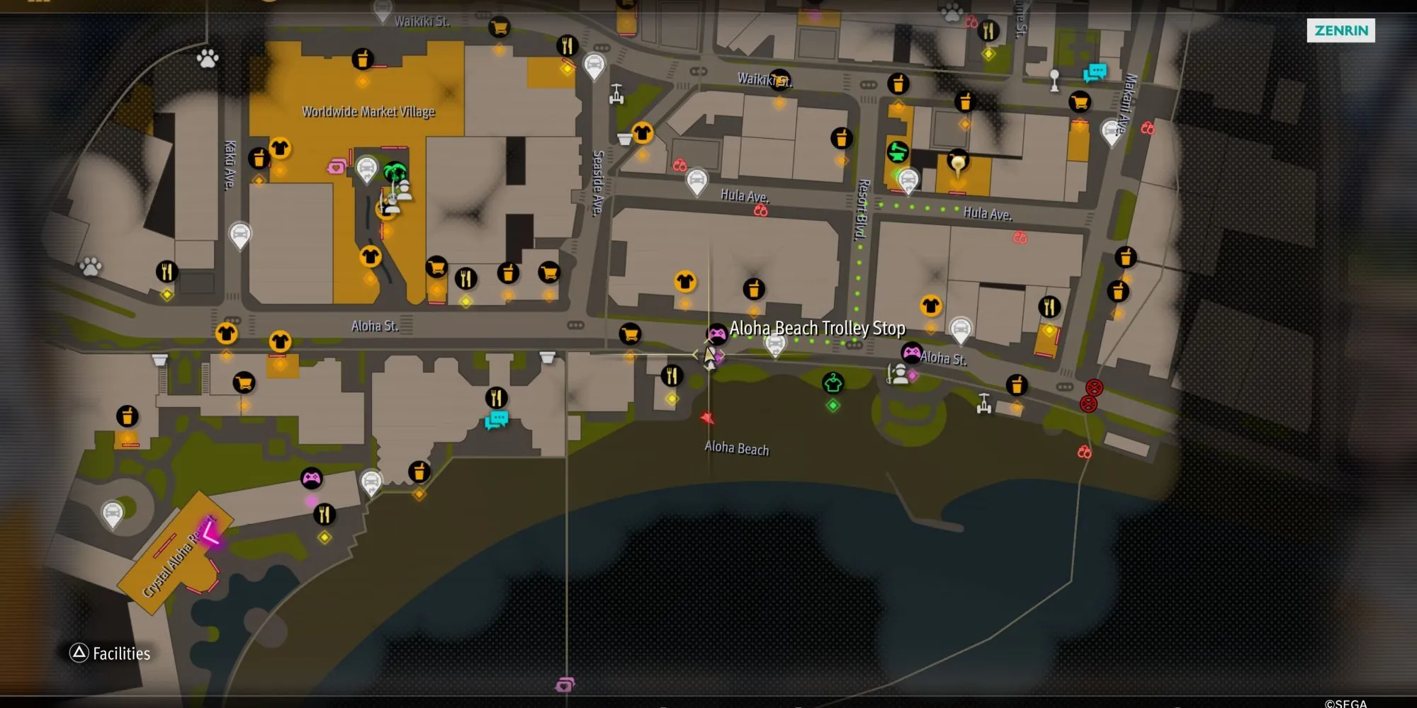 Majima tại trạm xe điện Aloha Beach Honolulu, điểm bắt đầu nhiệm vụ Sicko Snap trong Like a Dragon Pirate Yakuza.