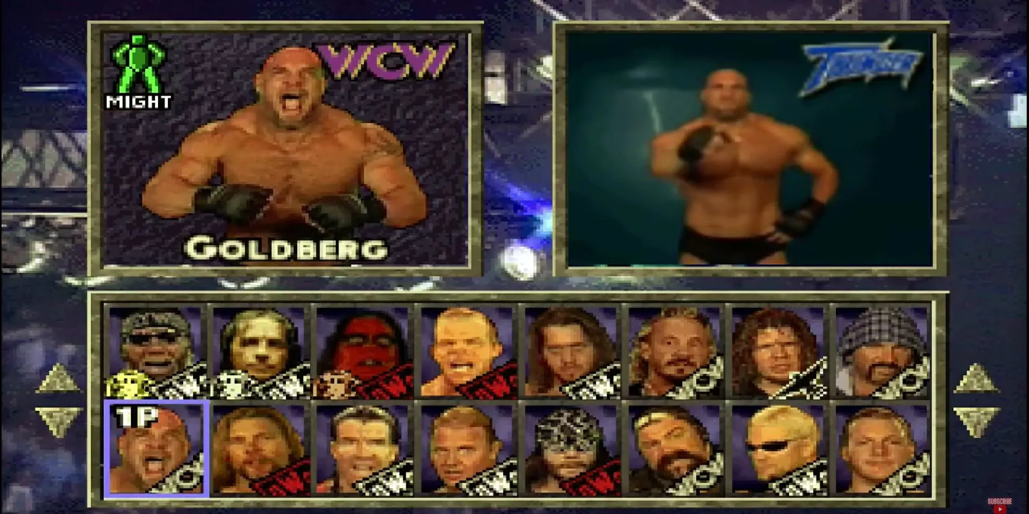 Màn hình chọn nhân vật của game WCW/nWo Thunder