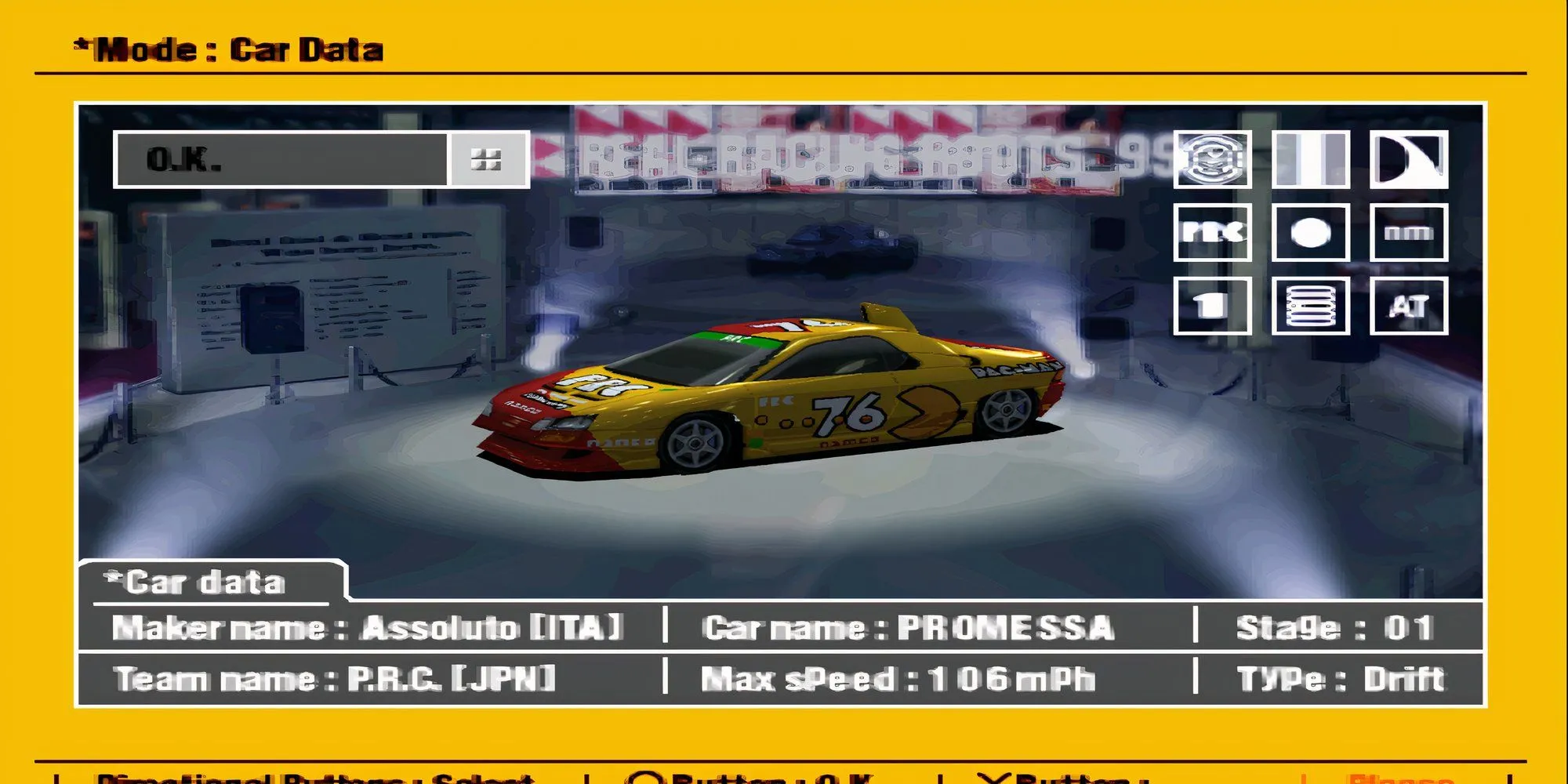 Màn hình chọn xe đậm chất cổ điển trong Ridge Racer Type 4