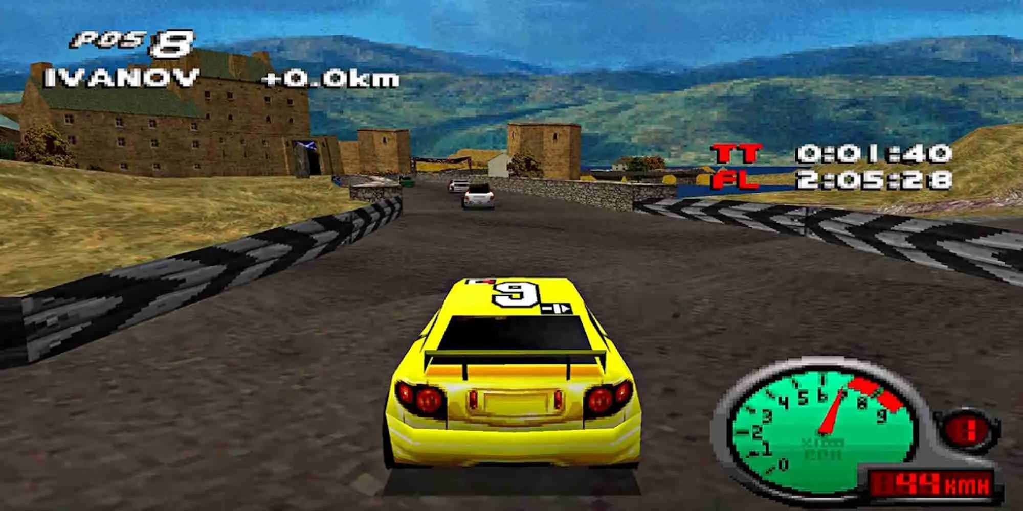 Màn hình chọn xe trong game đua xe Total Drivin trên PlayStation 1