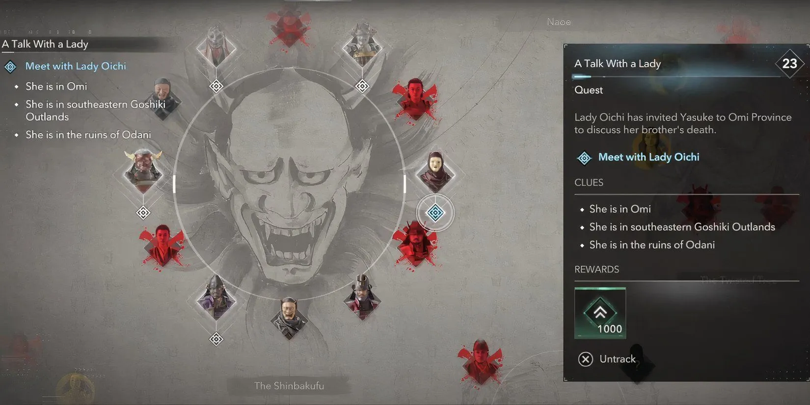 Màn hình nhiệm vụ The Mourner trong Assassin's Creed Shadows