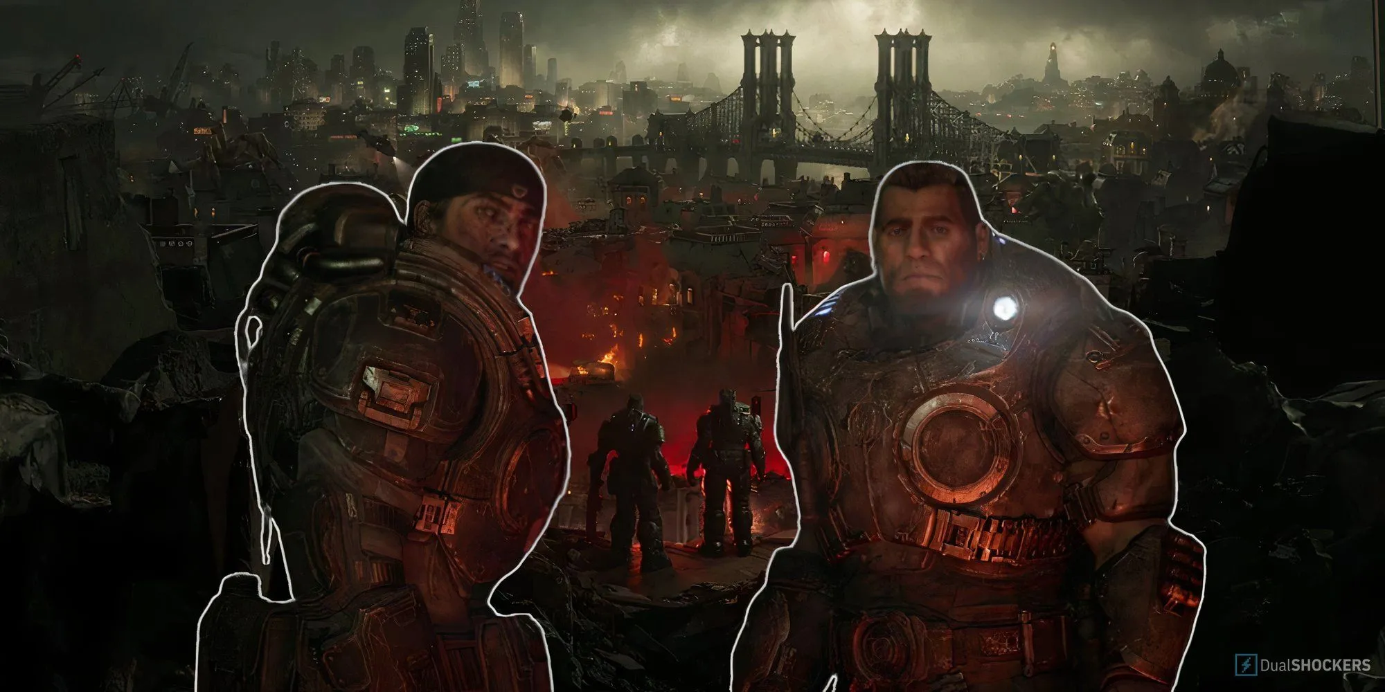 Marcus và Dom nhìn ra thành phố trong trailer Gears of War: E-Day