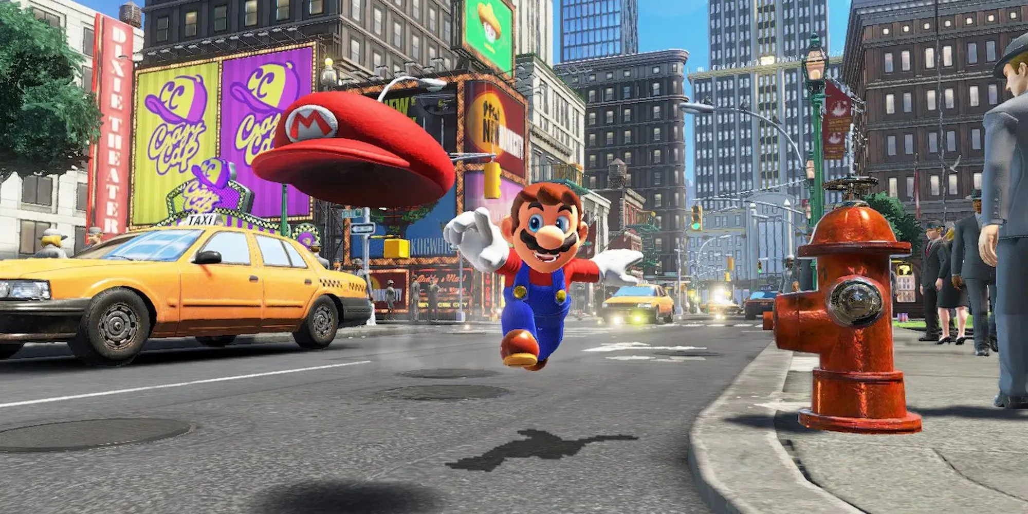 Mario ném mũ Cappy trong game Super Mario Odyssey