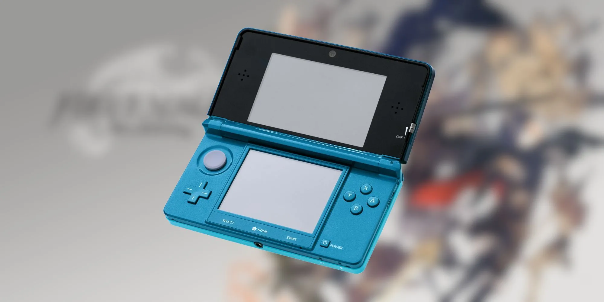 Máy Nintendo 3DS màu xanh dương đang hiển thị hiệu ứng 3D