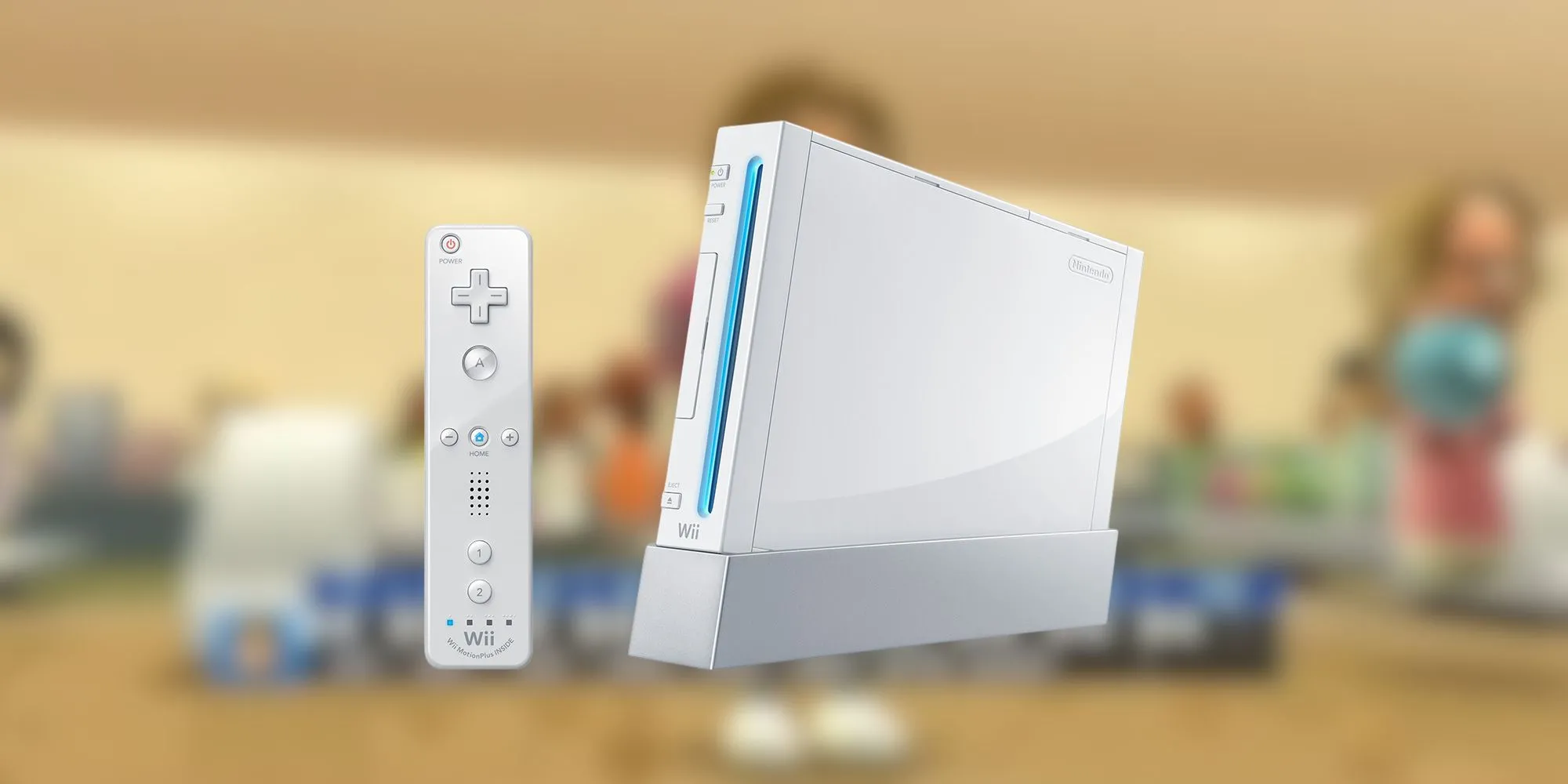 Máy Nintendo Wii màu trắng với thiết kế tối giản và chân đế