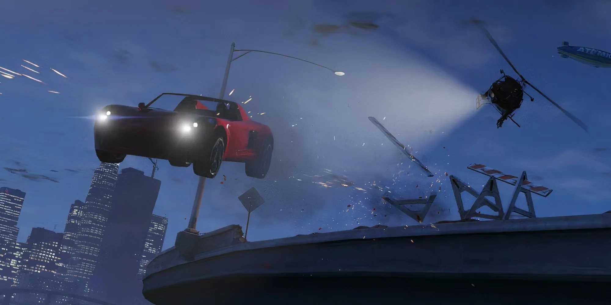 Một cảnh rượt đuổi bằng xe hơi trong Grand Theft Auto 5, minh họa gameplay đặc trưng của game.