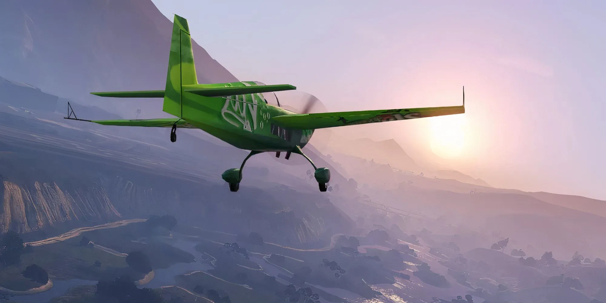 Một chiếc máy bay trong Grand Theft Auto 5, bối cảnh game rộng lớn nơi game thủ thường xuyên di chuyển bằng phương tiện.