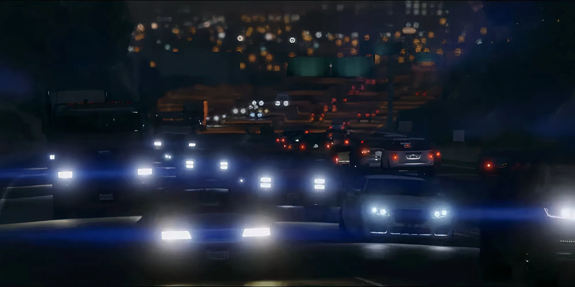 Một đường cao tốc trong GTA 5, biểu tượng của sự phụ thuộc vào xe hơi trong game và đời thực.