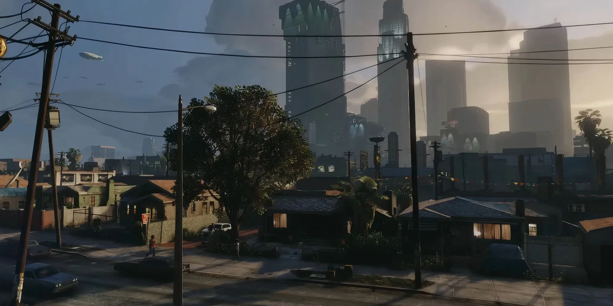 Một góc nhìn thành phố Los Santos trong Grand Theft Auto V, minh họa bối cảnh đô thị tái hiện Los Angeles.