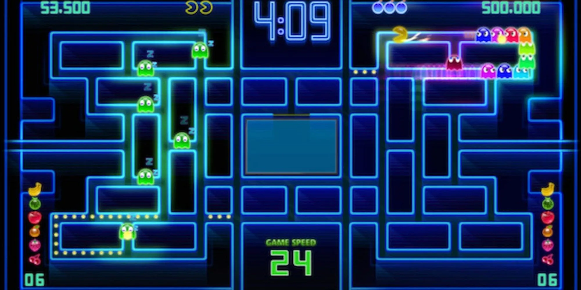 Một màn chơi trong PAC-MAN Championship Edition DX+, phiên bản hiện đại của game Pac-Man kinh điển