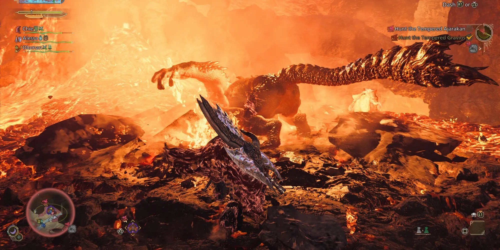 Một thợ săn sử dụng Switch Axe để tấn công quái vật trong Monster Hunter Wilds, minh họa cho lối chơi hành động của game