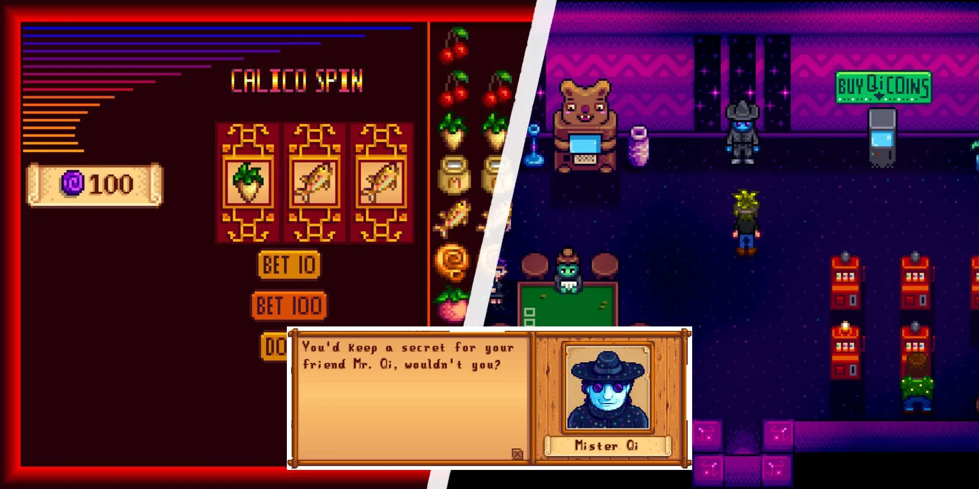 Mr. Qi bên trong Casino tại Calico Desert trong game Stardew Valley