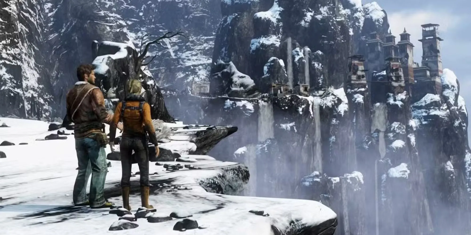 Nathan Drake trong phân cảnh hành động từ Uncharted 2: Among Thieves (2009), thể hiện sự liền mạch giữa gameplay và cắt cảnh.