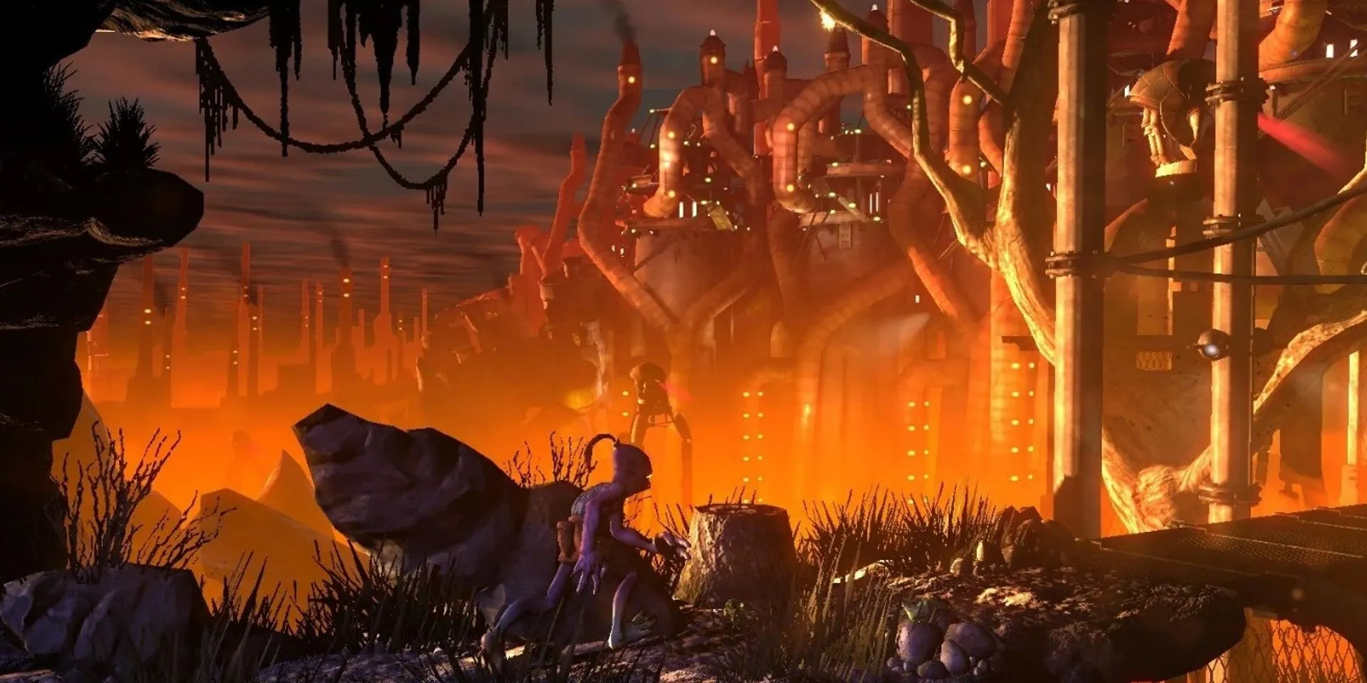Ngoại cảnh Rupture Farms trong Oddworld New 'n' Tasty, một ví dụ về công nghiệp hóa trên hành tinh Oddworld