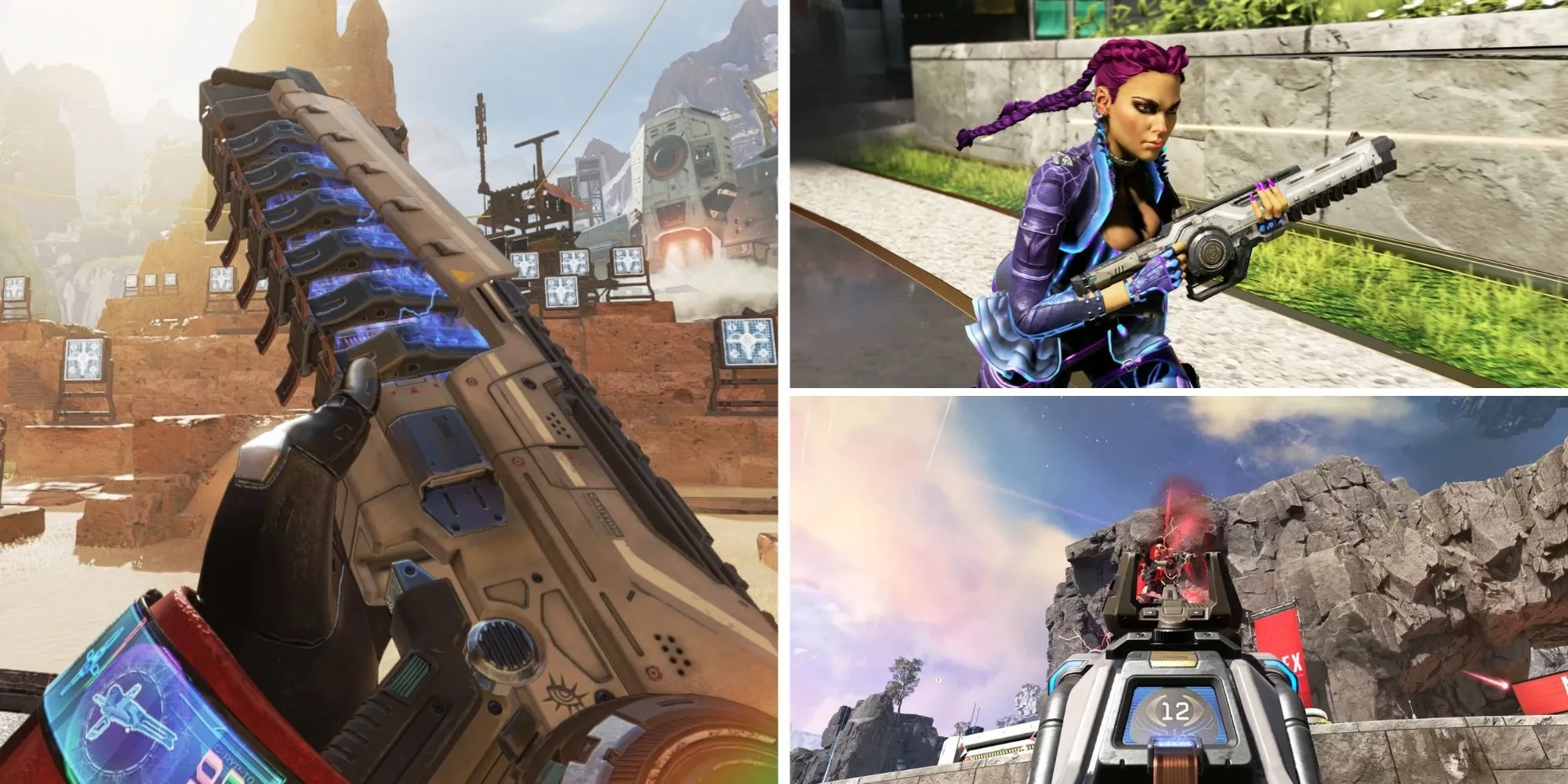 Người chơi kiểm tra súng Nemesis và Loba bắn kẻ địch bằng Nemesis trong Apex Legends