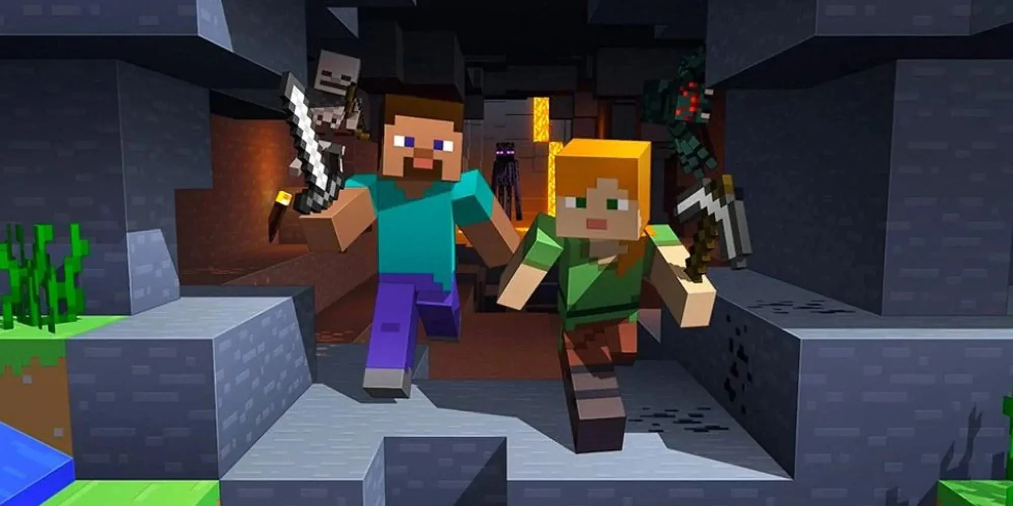 Người chơi Minecraft chạy trốn quái vật, tái hiện cuộc phiêu lưu trong game.