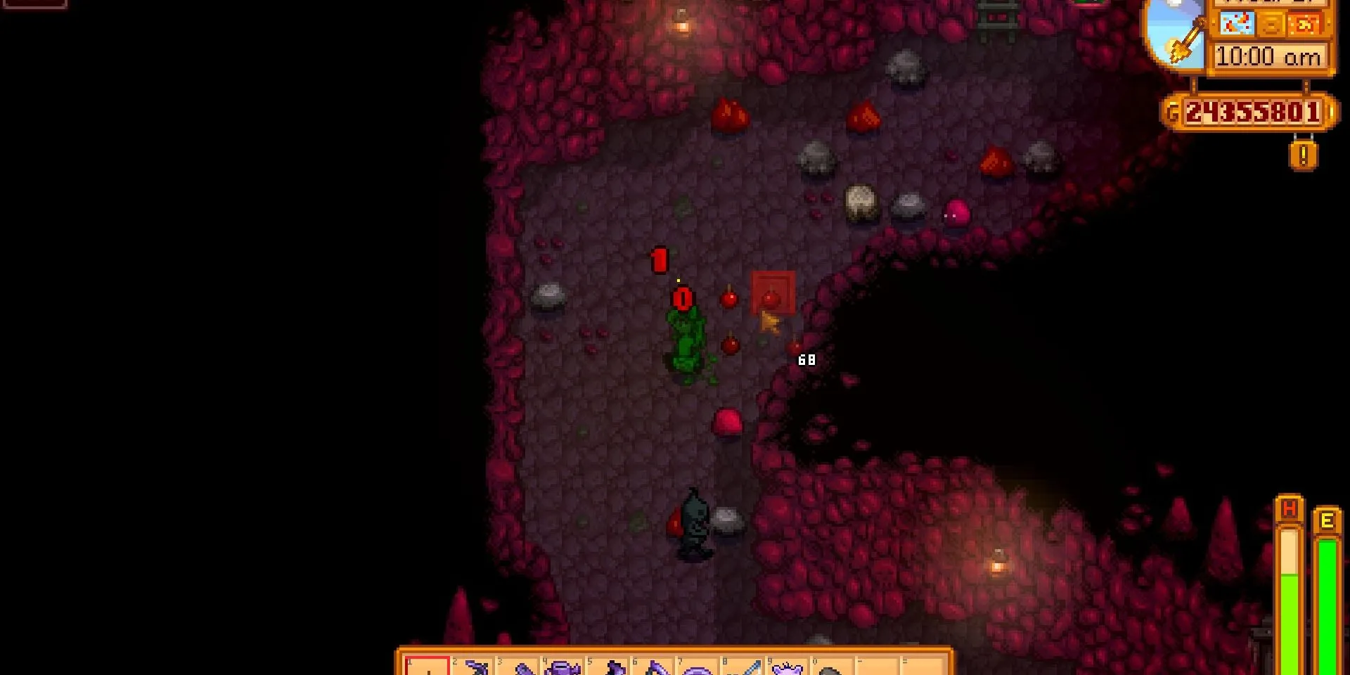 Người chơi Stardew Valley sử dụng bom để khai thác trong Hầm Mỏ.