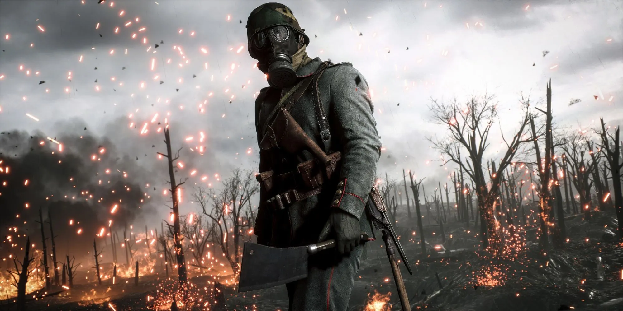 Người lính Battlefield 1 đeo mặt nạ trong chiến hào đầy khói lửa