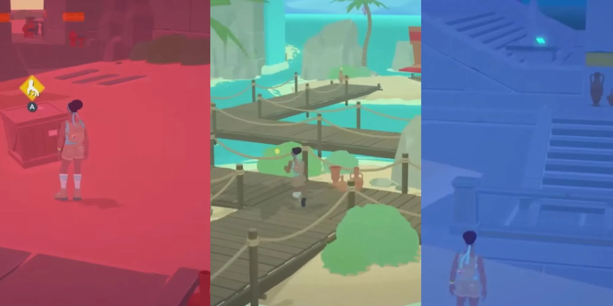 Nhân vật Alex trong Mythwrecked: Ambrosia Island mở một chiếc rương chứa đầy kỷ vật phát sáng