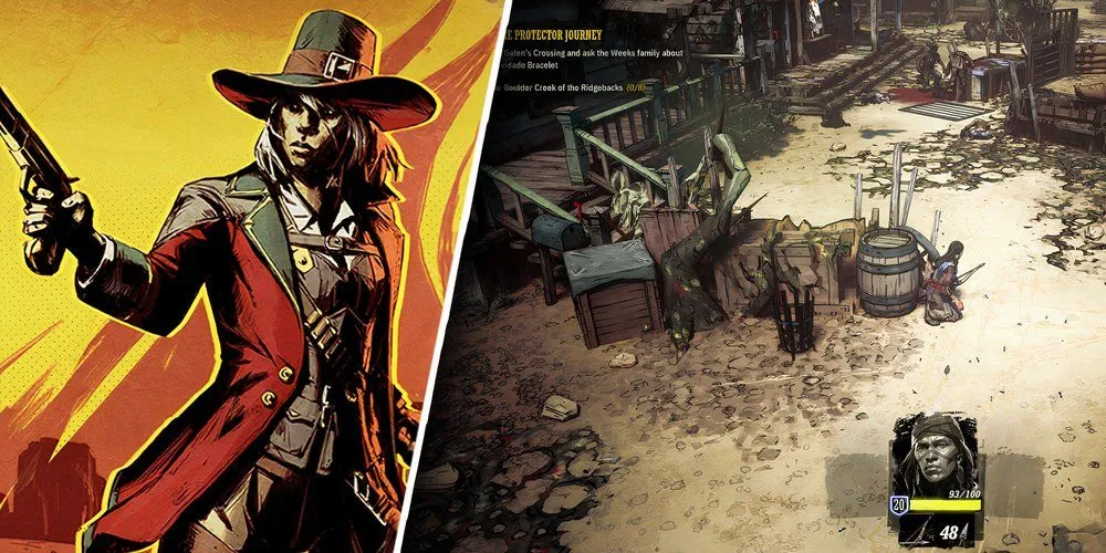 Nhân vật cao bồi đối mặt quái vật trong thế giới miền Tây kỳ dị của game Weird West