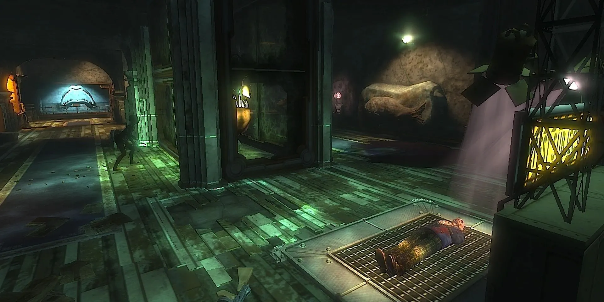 Nhân vật chính chiến đấu trong khu vực Proving Grounds của BioShock