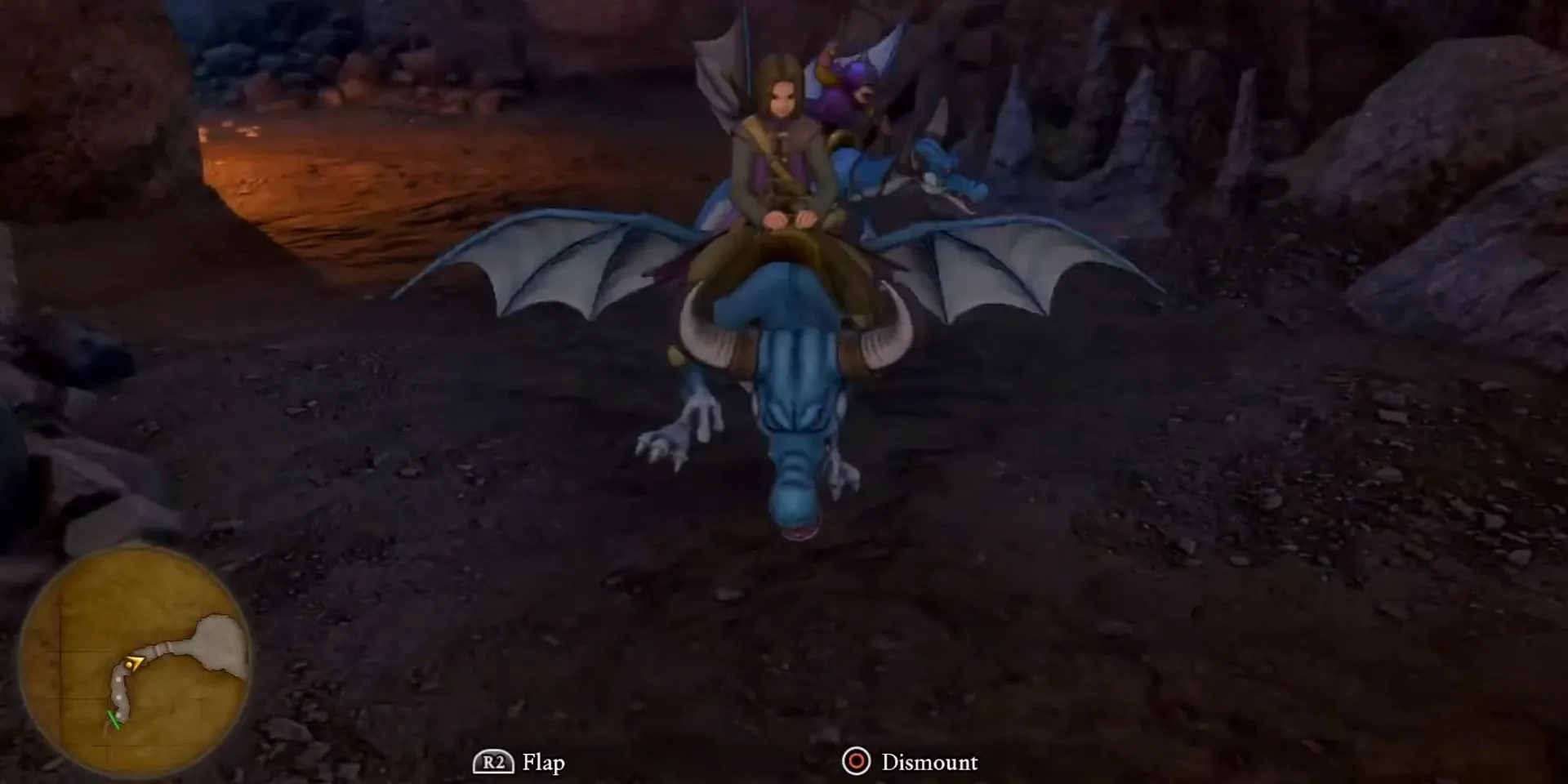 Nhân vật chính cưỡi một con rồng dũng mãnh trong Dragon Quest XI