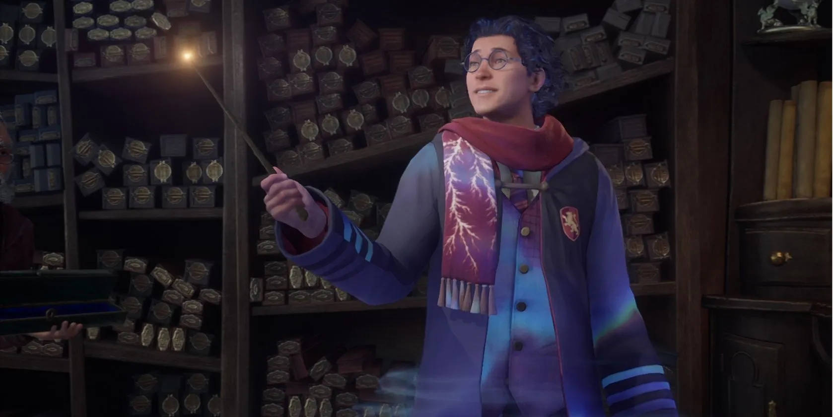 Nhân vật chính trong Hogwarts Legacy tự hào khoe cây đũa phép mới của mình