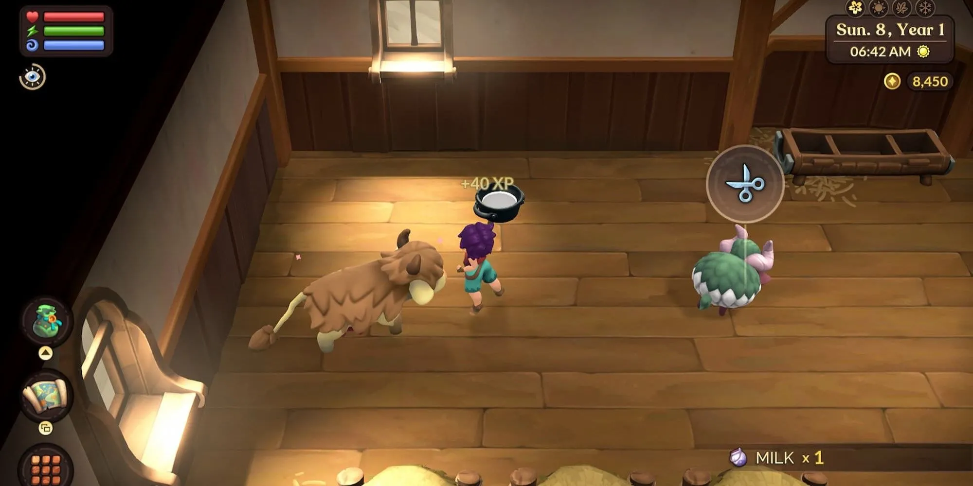 Nhân vật đồ họa chibi chăm sóc động vật nông trại trong game mô phỏng Fae Farm