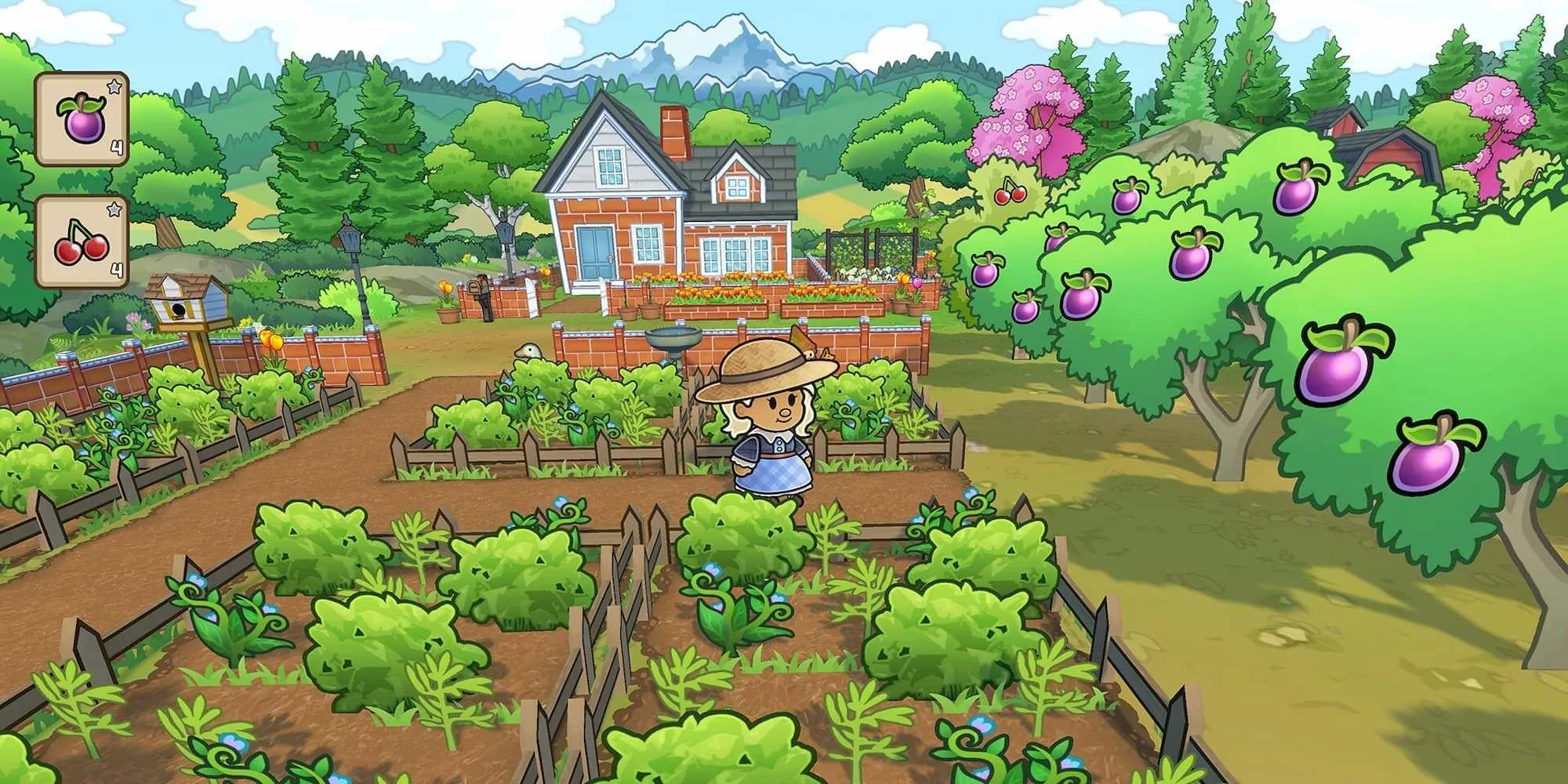 Nhân vật đồ họa chibi đứng giữa cánh đồng xanh mướt trong game mô phỏng Echoes of the Plum Grove