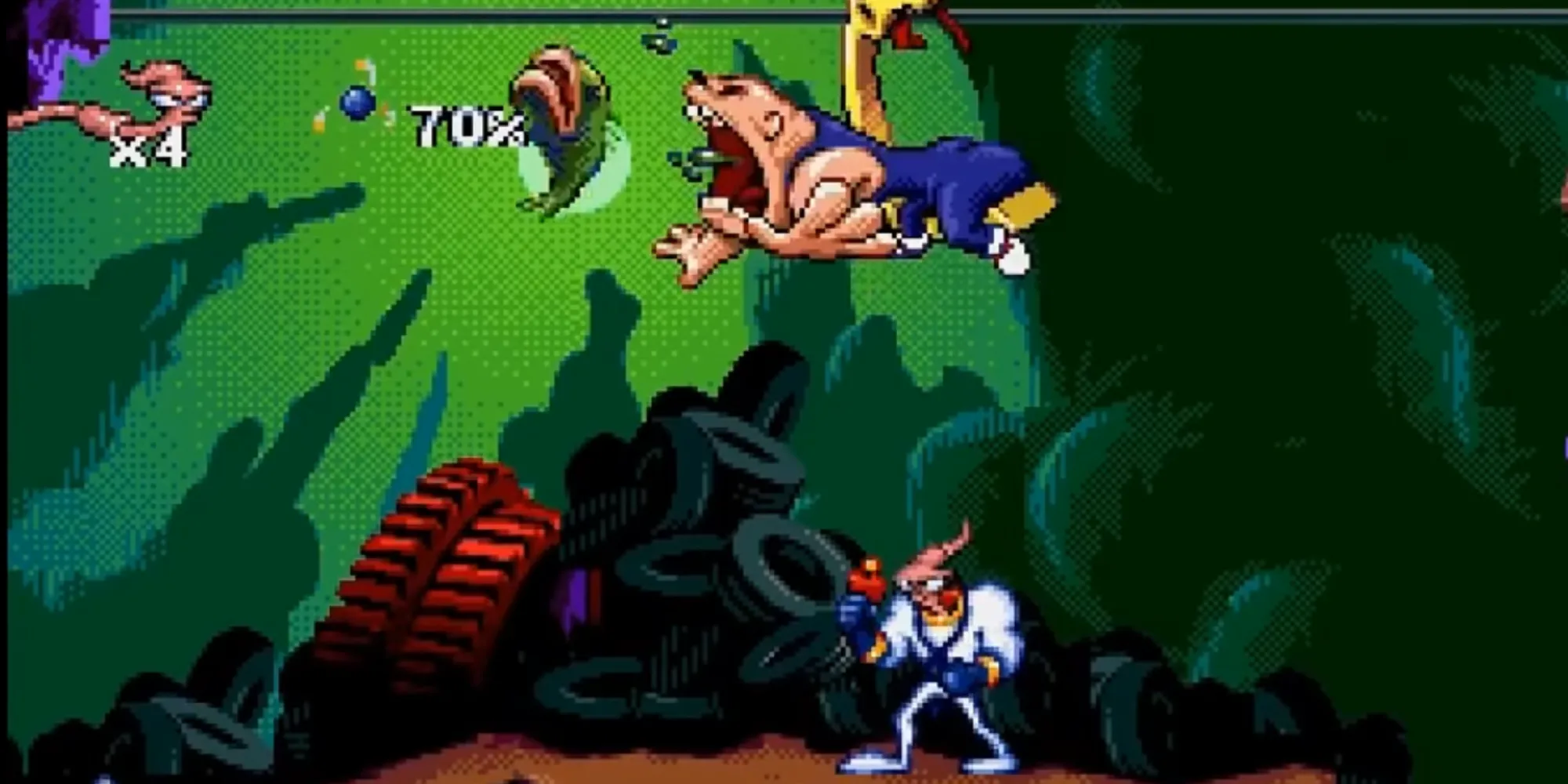 Nhân vật Earthworm Jim độc đáo với bộ giáp siêu năng lực trong game platformer cùng tên