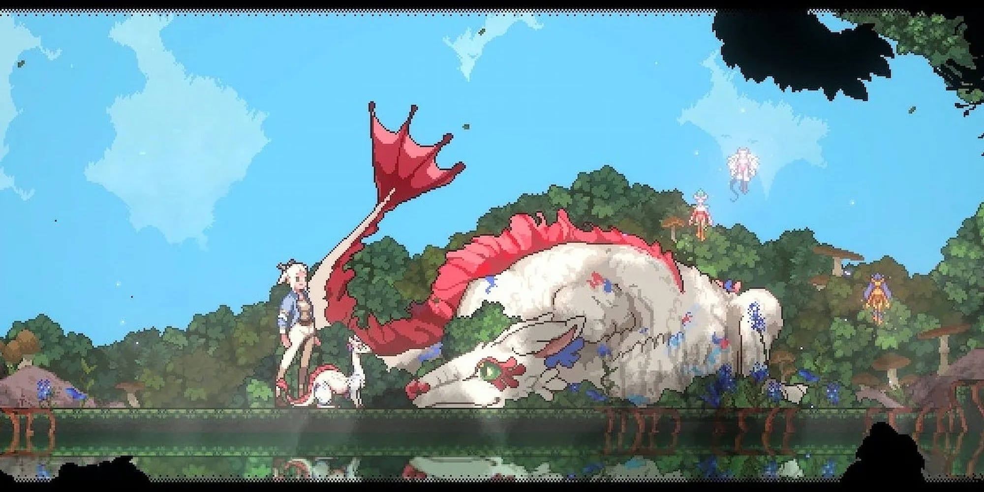 Nhân vật Flora và Heji gặp Gấu mẹ rồng trong game nấu ăn Magical Delicacy
