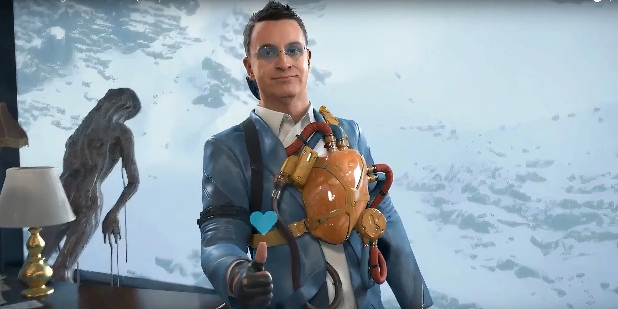 Nhân vật Heartman đeo kính hình trái tim độc đáo trong Death Stranding 2 On the Beach