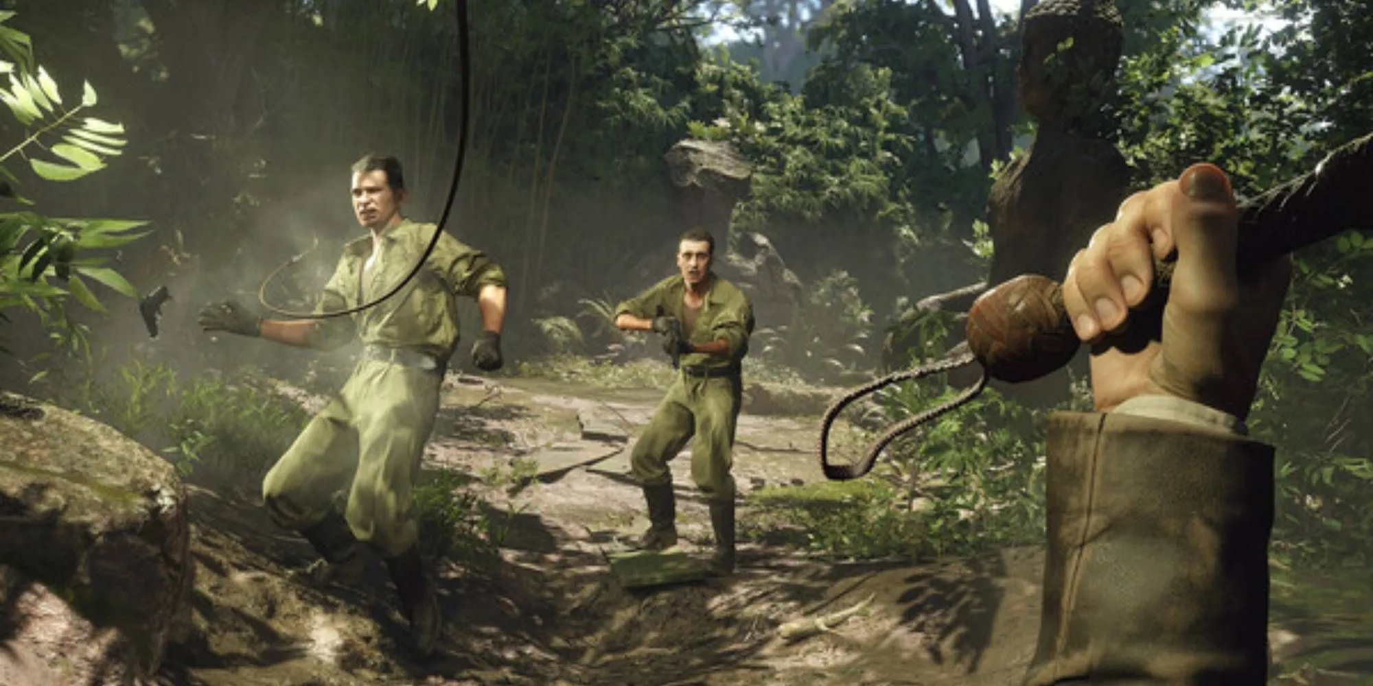 Nhân vật Indiana Jones trong một phân cảnh hành động kịch tính của game The Great Circle