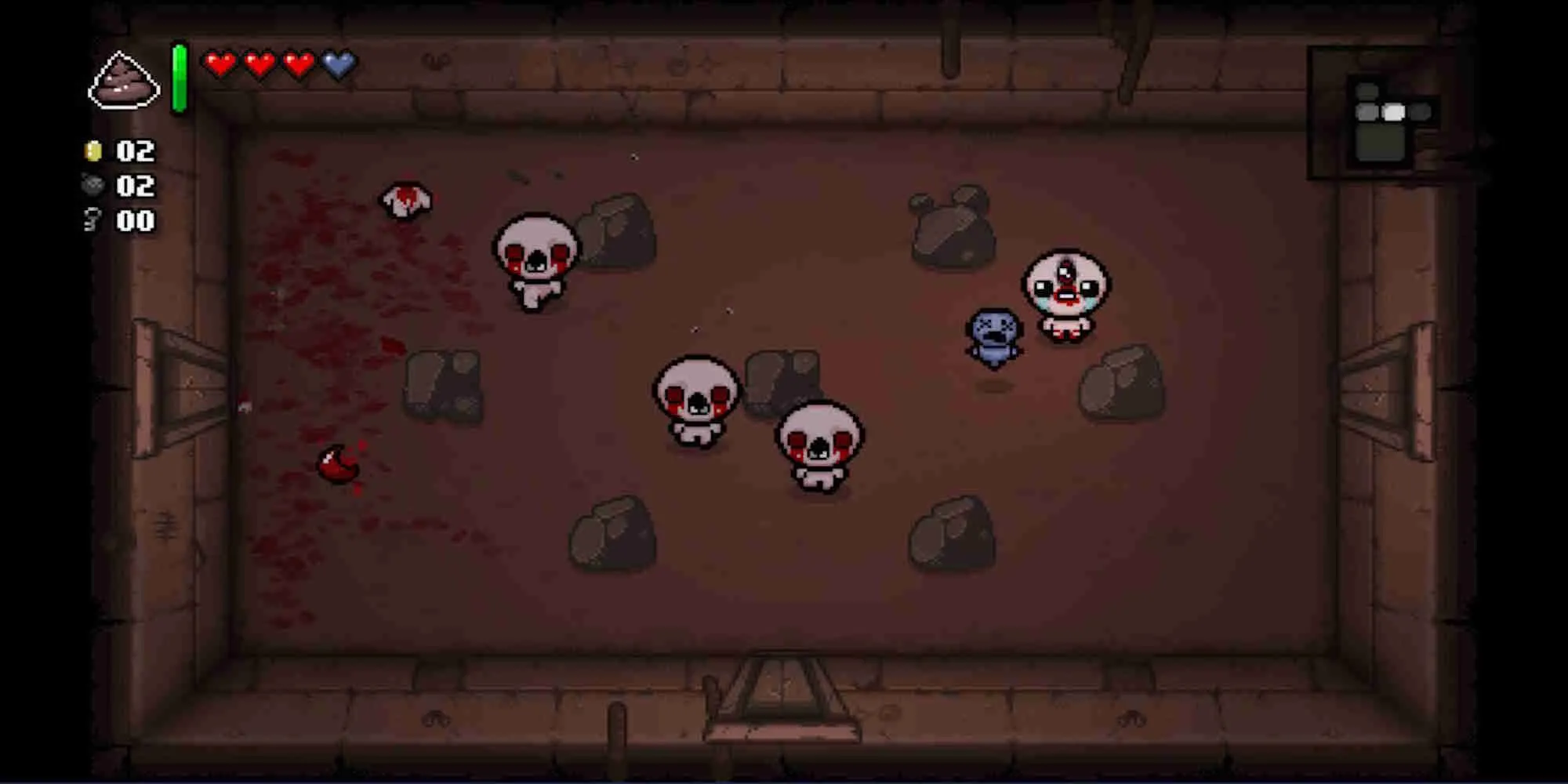 Nhân vật Isaac chiến đấu trong hầm ngục của The Binding of Isaac: Rebirth, một kiệt tác roguelite