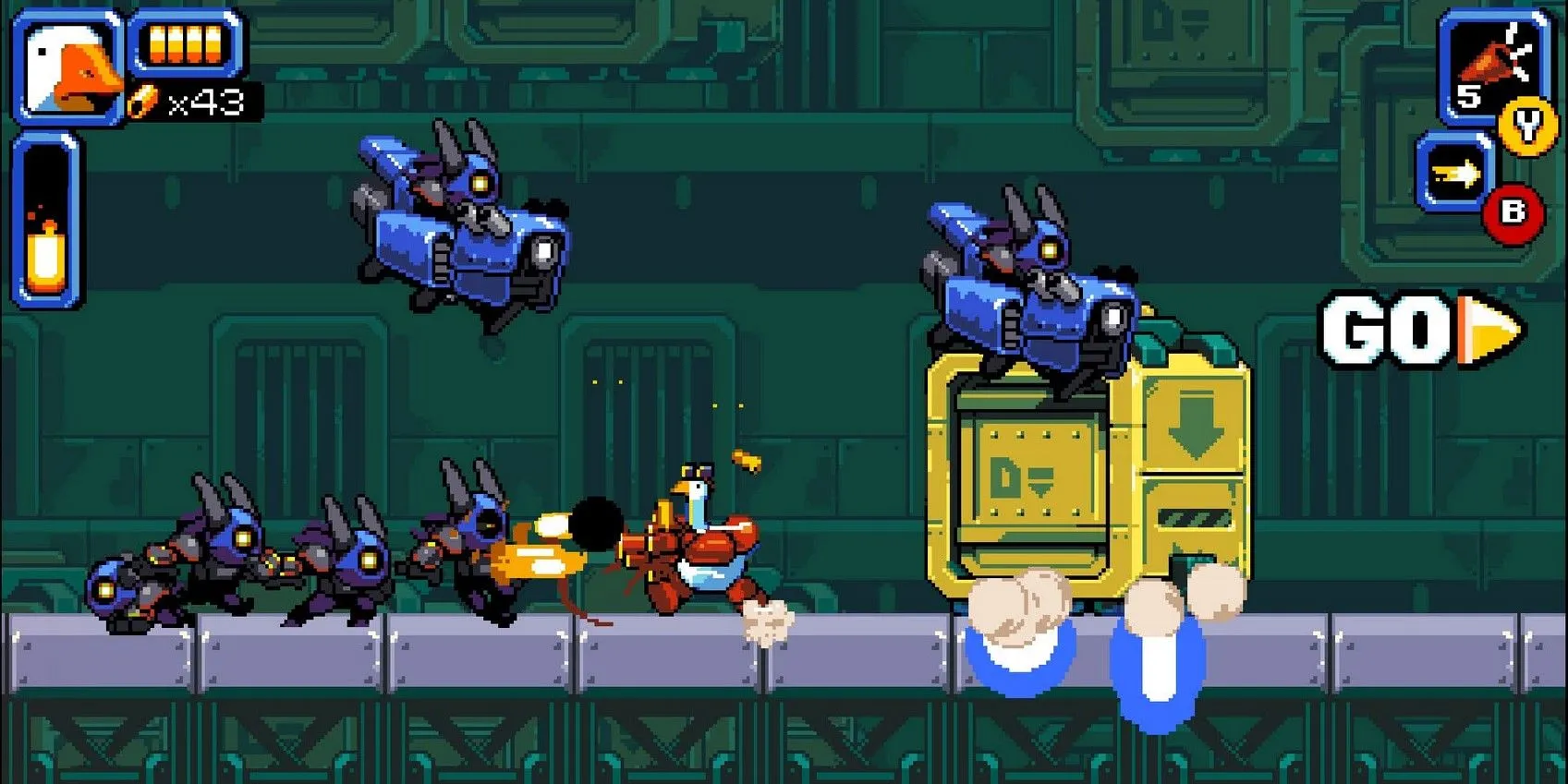 Nhân vật Mighty Goose chiến đấu giữa bầy kẻ thù