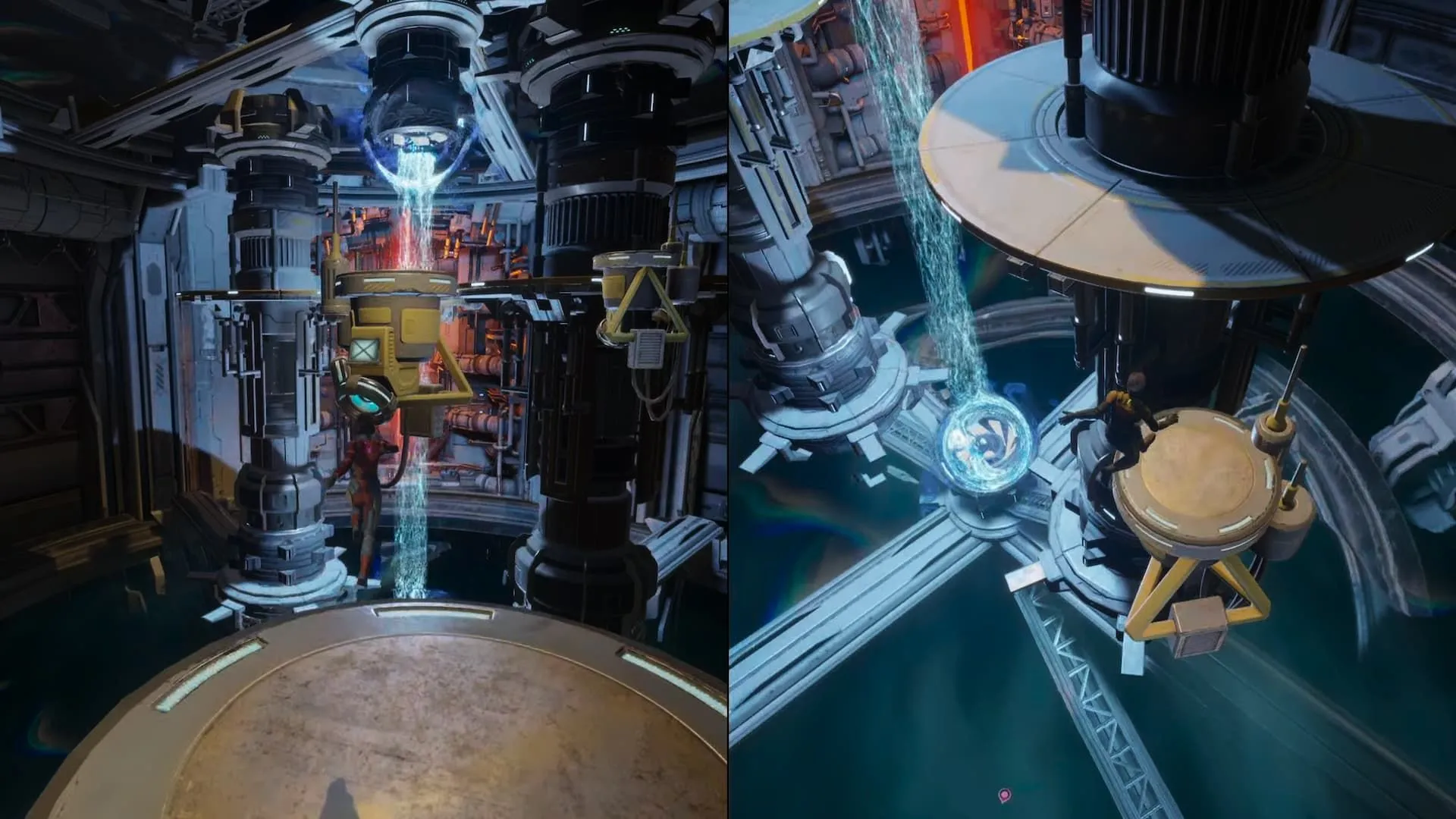 Nhân vật Mio trong Split Fiction thực hiện cú nhảy không trọng lực bên trong trạm không gian màn Space Escape