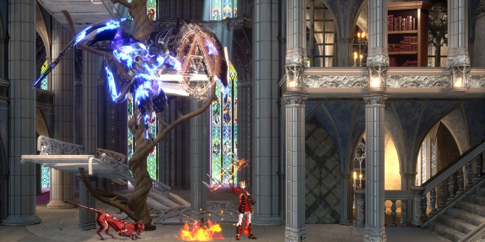 Nhân vật Miriam chiến đấu trong lâu đài gothic của Bloodstained: Ritual of the Night