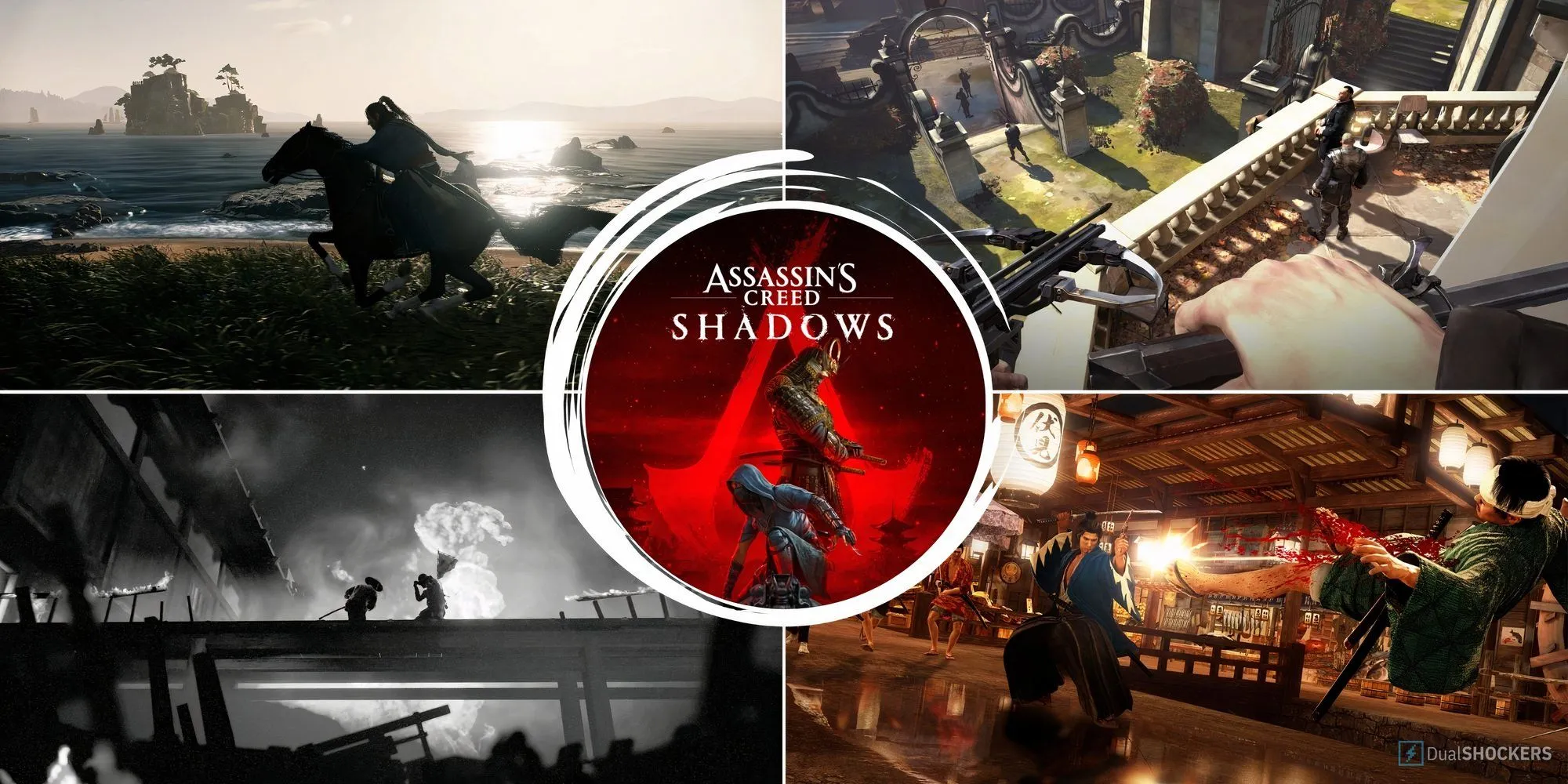 Nhân vật Naoe và Yasuke trong Assassin's Creed Shadows đang quan sát một khu vực