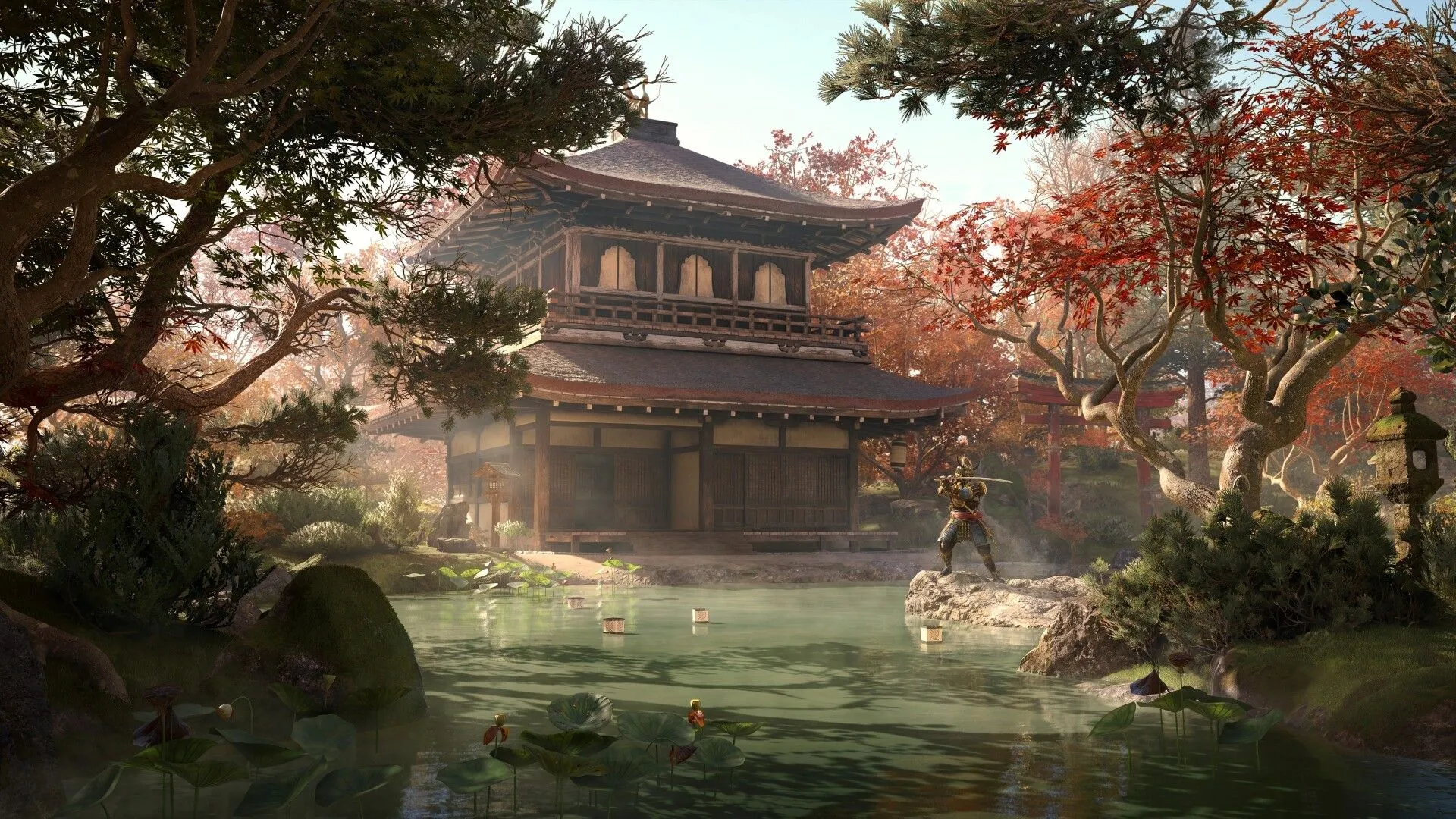 Nhân vật Naoe và Yasuke trong Assassin's Creed Shadows tương tác trong một ngôi làng Nhật Bản