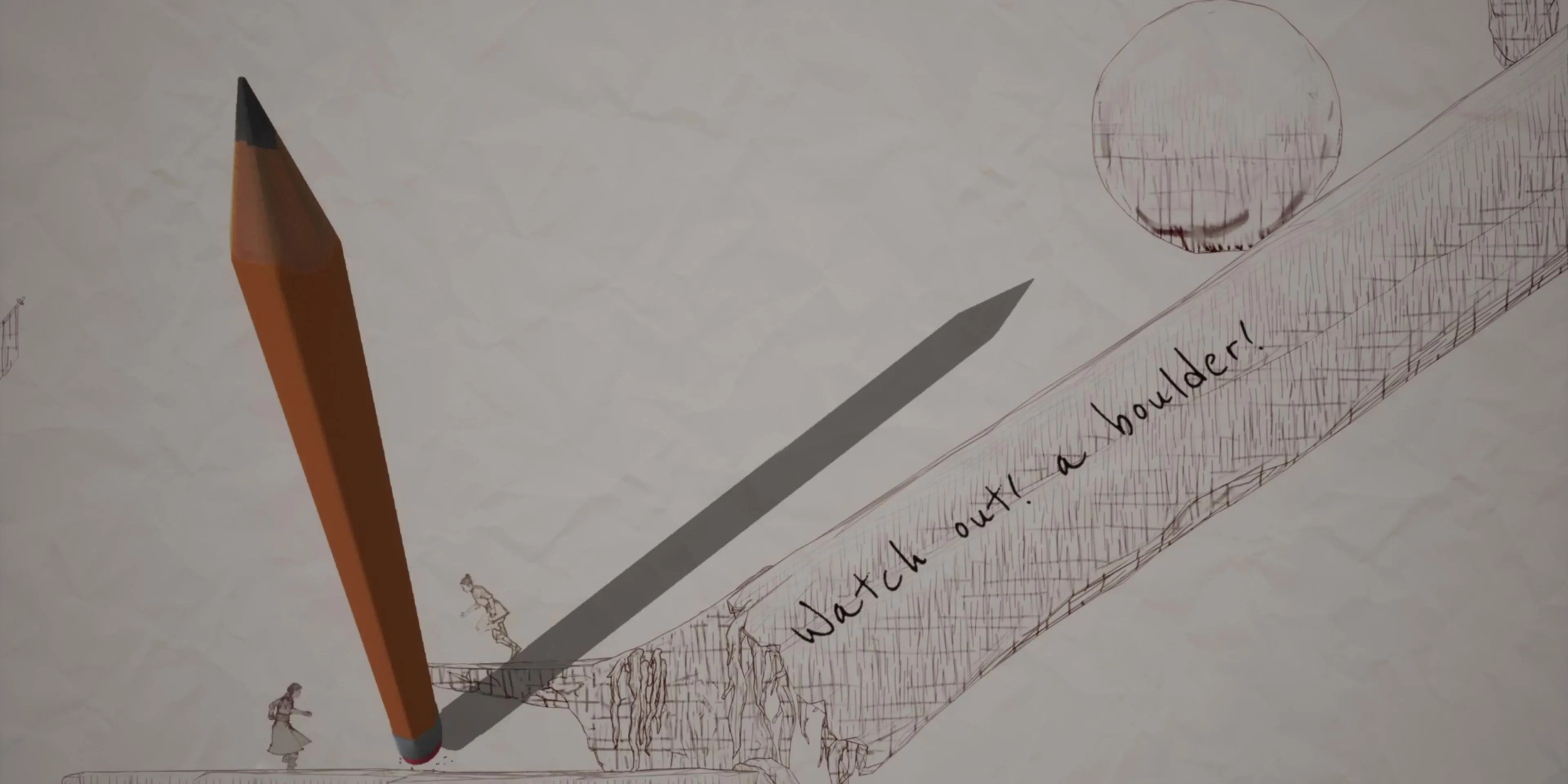 Nhân vật né tảng đá lăn trên sườn núi trong màn The Notebook Split Fiction
